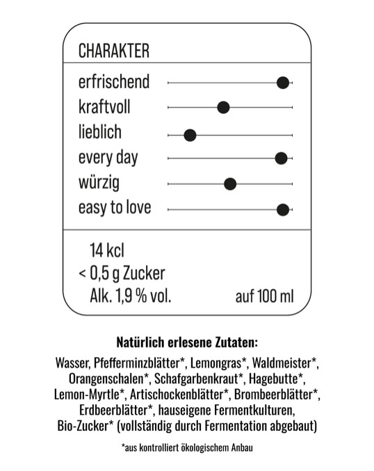 Charakterbeschreibung und Zuataten von Kombucha Classic von Familie Fischer 1898